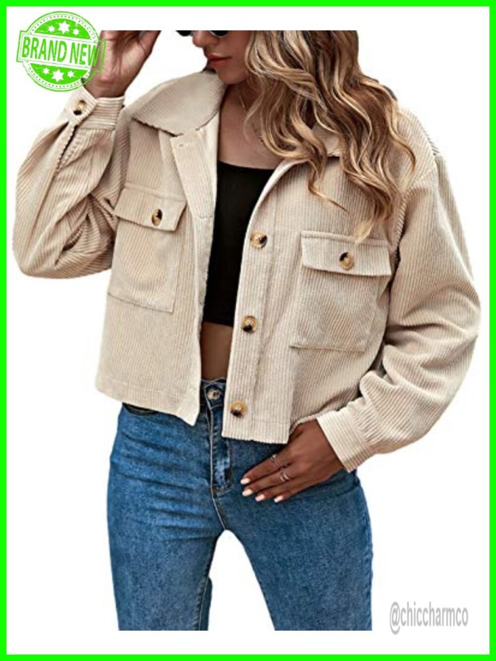 Cropped Corduroy Shacket Button Down Crop Jacket Relaxed Fit Casual
